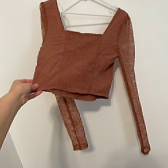 WILD FABLE Long Sleeve Lace Bustier Top Mauve Pink Brown Y2K 90s Cropped Crop M - Picture 13 of 13